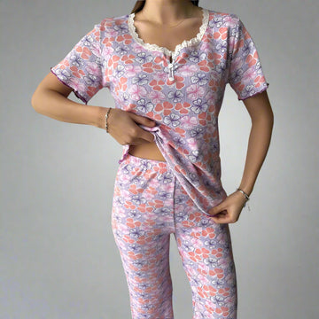 Pijama Dama – Set Pantaloni Lungi si Tricou | Confort si Stil Pentru Nopti Linistite | COD 7111-PJ
