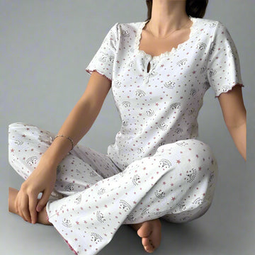 Pijama Dama – Set Pantaloni Lungi si Tricou | Confort si Stil Pentru Nopti Linistite | COD 7101-PJ