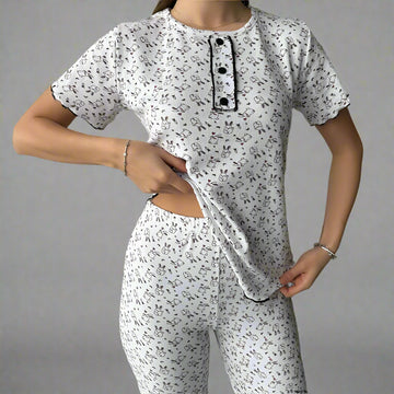 Pijama Dama – Set Pantaloni Lungi si Tricou | Confort si Stil Pentru Nopti Linistite | COD 7102-PJ