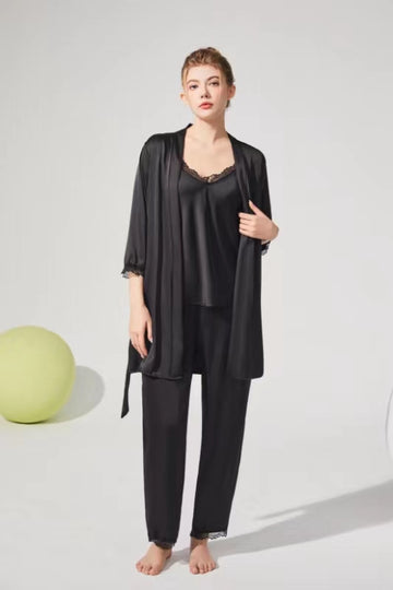 Compleu satin 3 piese | Negru
