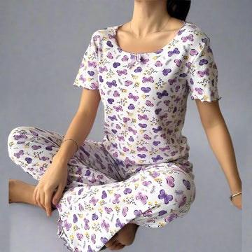 Pijama Dama – Set Pantaloni Lungi si Tricou | Confort si Stil Pentru Nopti Linistite | COD 7106-PJ