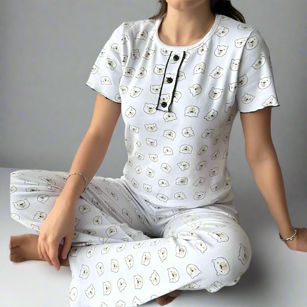 Pijama Dama – Set Pantaloni Lungi si Tricou | Confort si Stil Pentru Nopti Linistite | COD 7108-PJ