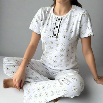 Pijama Dama – Set Pantaloni Lungi si Tricou | Confort si Stil Pentru Nopti Linistite | COD 7108-PJ