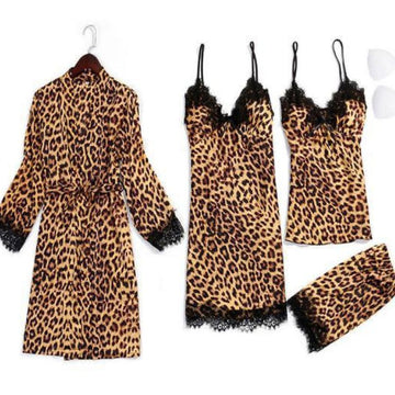 Set Pijama Satin Leopard 4 Piese