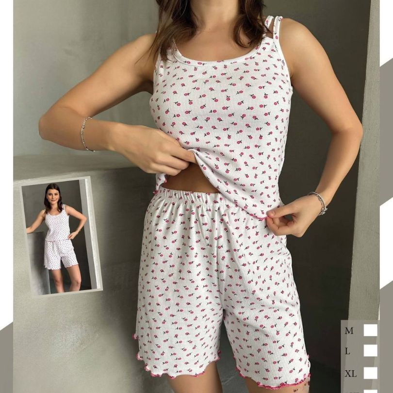 Pijamale Dama cu Pantaloni Scurti si Maiou – Stil si Confort pentru Vara | COD 7063-PJ