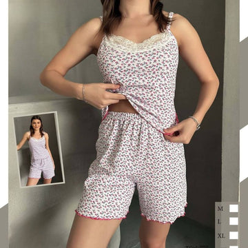 Pijamale Dama cu Pantaloni Scurti si Maiou – Stil si Confort pentru Vara | COD 7068-PJ