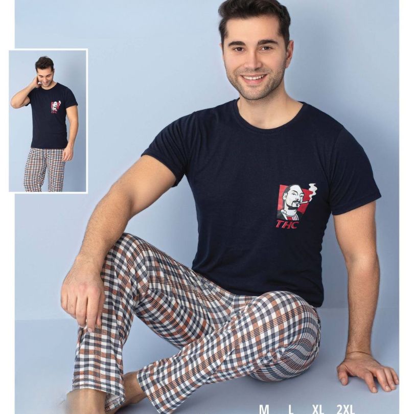 Pijama Barbati – Set Pantaloni Lungi si Tricou | Confort si Stil Pentru Noptile Racoroase | COD 7079-PJ