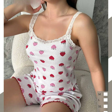 Pijamale Dama cu Pantaloni Scurti si Maiou – Stil si Confort pentru Vara | COD 7056-PJ