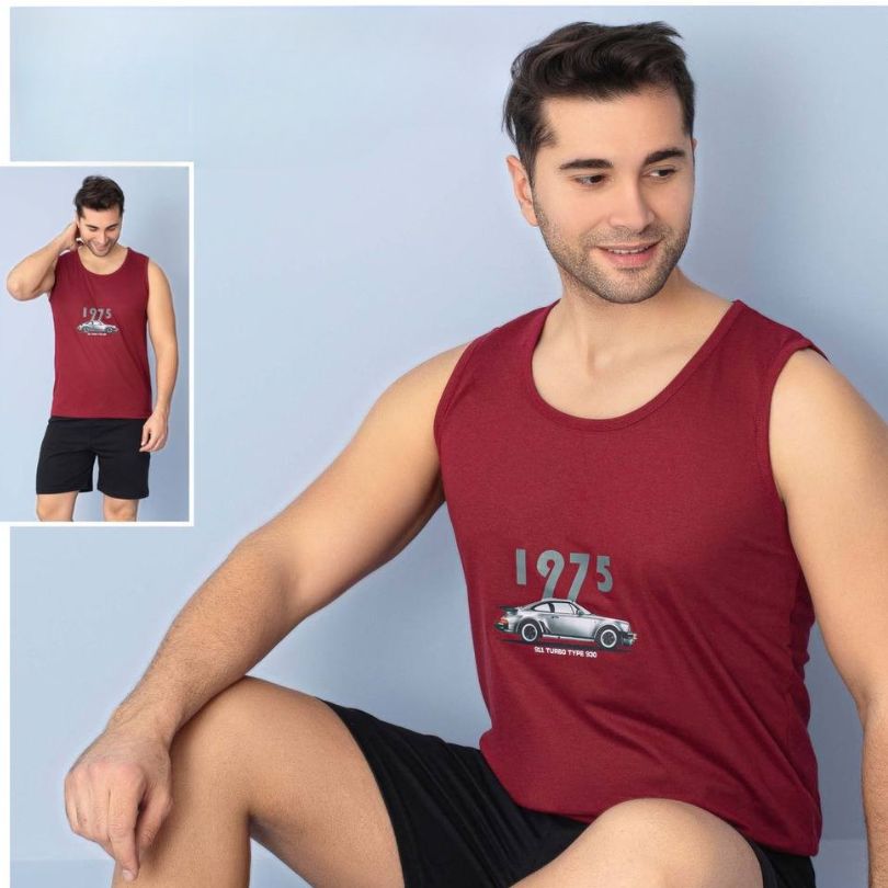 Pijama Barbati Vara – Set Maiou si Pantaloni Scurti din Bumbac | COD 7039-PJ