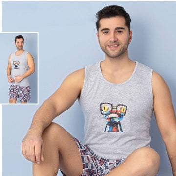 Pijama Barbati Vara – Set Maiou si Pantaloni Scurti din Bumbac | COD 7040-PJ