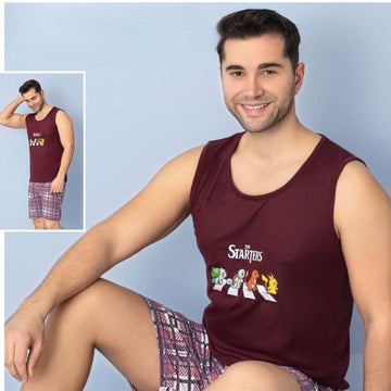 Pijama Barbati Vara – Set Maiou si Pantaloni Scurti din Bumbac | COD 7041-PJ