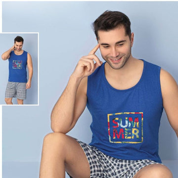 Pijama Barbati Vara – Set Maiou si Pantaloni Scurti din Bumbac | COD 7043-PJ