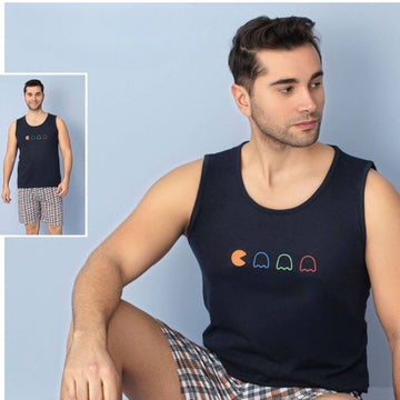Pijama Barbati Vara – Set Maiou si Pantaloni Scurti din Bumbac | COD 7044-PJ