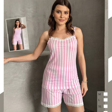 Pijamale Dama cu Pantaloni Scurti si Maiou – Stil si Confort pentru Vara | COD 7051-PJ