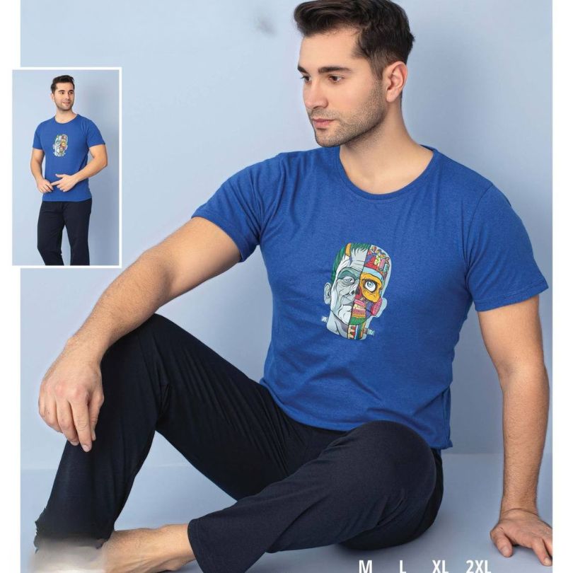 Pijama Barbati – Set Pantaloni Lungi si Tricou | Confort si Stil Pentru Noptile Racoroase | COD 7083-PJ