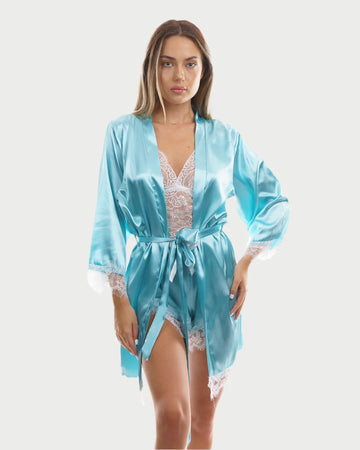 Set Pijama Satin Baby Blue 3 Piese