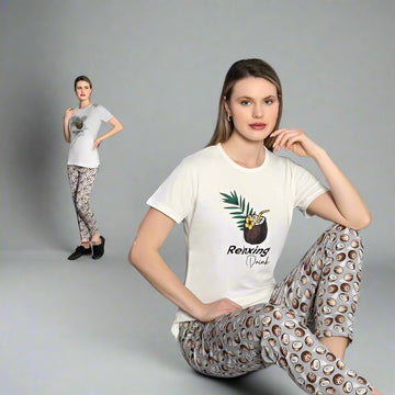 Pijama de Dama cu Tricou si Pantaloni Lung | 0006 - PJ