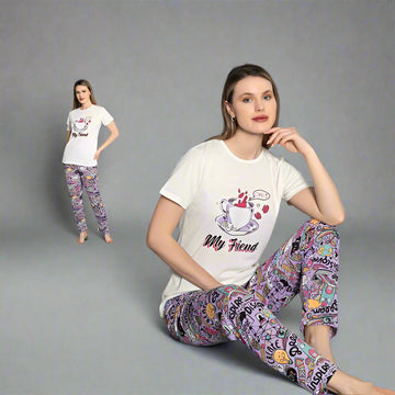 Pijama de Dama cu Tricou si Pantaloni Lung | 0008 - PJ