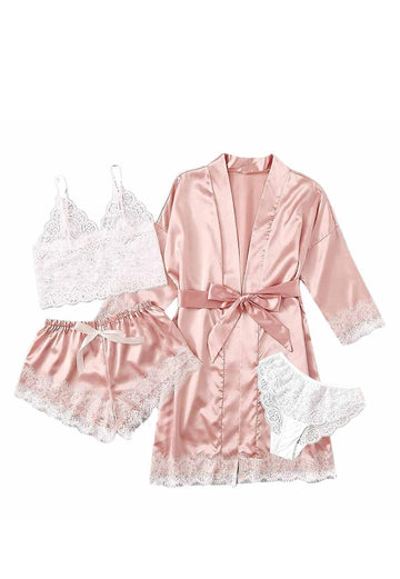 Set Pijama Satin Cherry Blossom 4 Piese